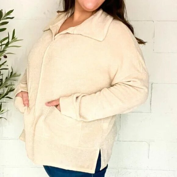 New Soft Jacquard Knit Oversized Collar Sweater - Picture 2 of 5